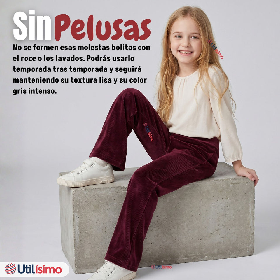 Calza Palazzo Niña Polar Con Chiporro Elasticada Térmica Burdeo