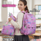 Mochila Escolar Kit Con Estuche y Lonchera 43cm Tela Oxford Niña