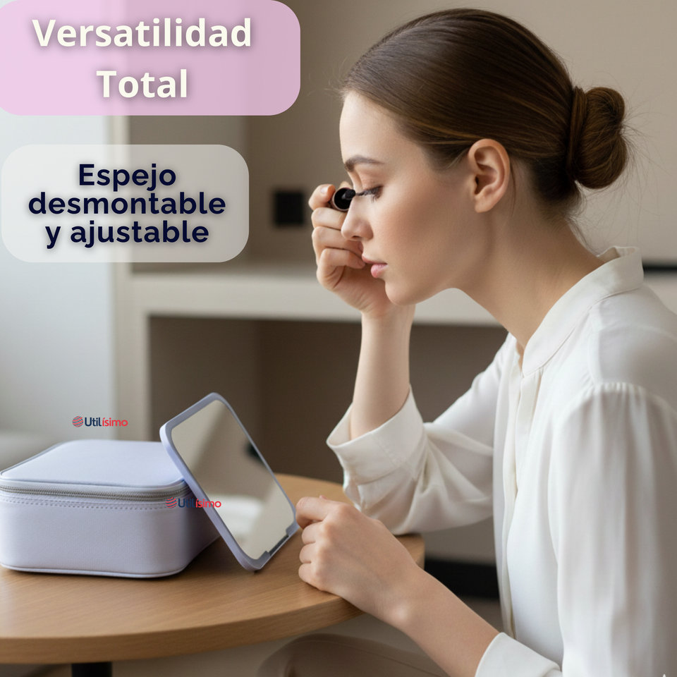 Estuche Maquillaje 2 en 1 Bolso Cosmetiquero Espejo Con Luz Led Organizador