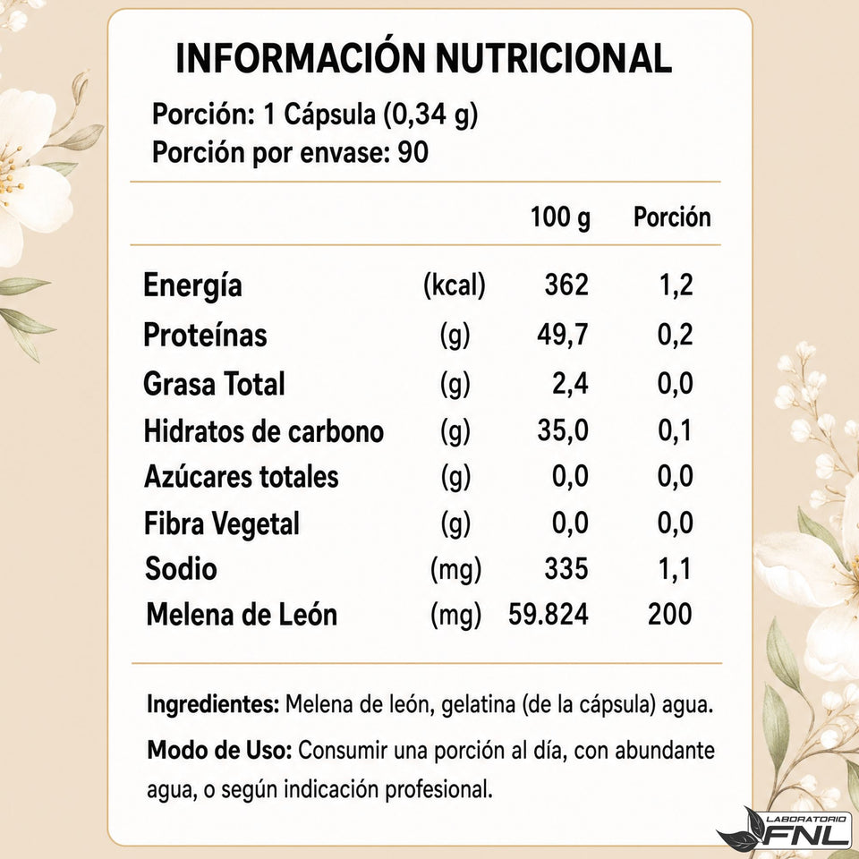 Melena De León FNL 90 Cápsulas Sabor Natural