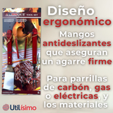 Kit Parrillero 3 Piezas Pinza Espátula Tenedor Para Asados Mango Madera Acero Inoxidable