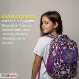 Mochila Escolar Bolso Con Estuche 43Cm Tela Oxford Niña Beautiful Flowers