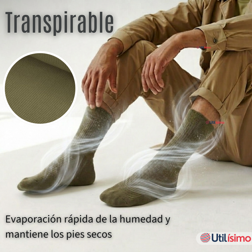 Pack 3 Pares Calcetines Táctico Militar Verde 65% Algodón Transpirables