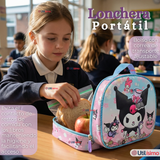 Mochila Escolar Kuromi 3D Con Ruedas Desmontable + Estuche + Lonchera Poliéster Rosa Niña