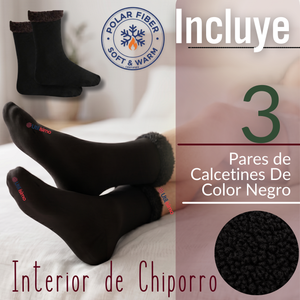 Pack 3 Pares Calcetines Chiporro Mujer Ultra Térmico Negro Invierno Polar