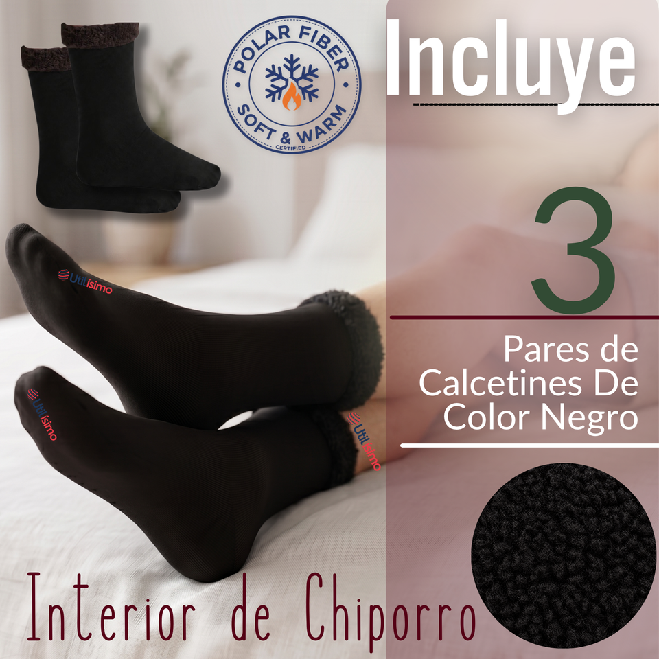 Pack 3 Pares Calcetines Chiporro Mujer Ultra Térmico Negro Invierno Polar