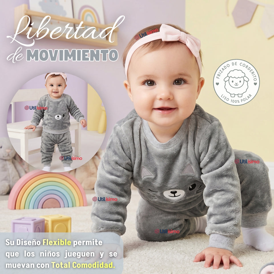 Conjunto Buzo Polerón Frizado Niños Bebes Corderito Liso 2 Piezas