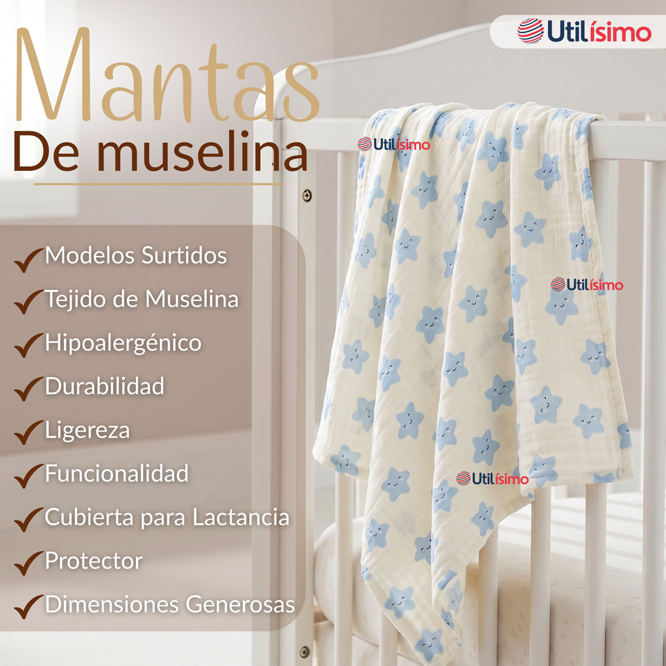 Pack 6 Mantas Muselina 70x 70 CM Bebé Niño Multiuso 100% Algodón Colores Surtidos