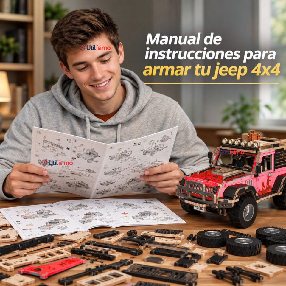 Puzzle 3D Jeep 4x4 Rojo de Madera 132 Piezas Juguete Armable