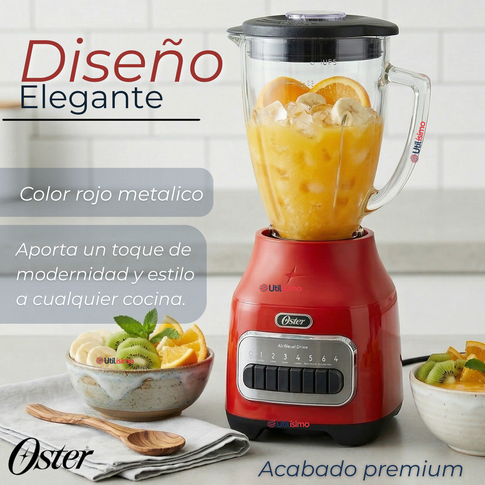 Licuadora Oster® con vaso de vidrio y 6 velocidades más pulso 800 Watts 1,5Litros