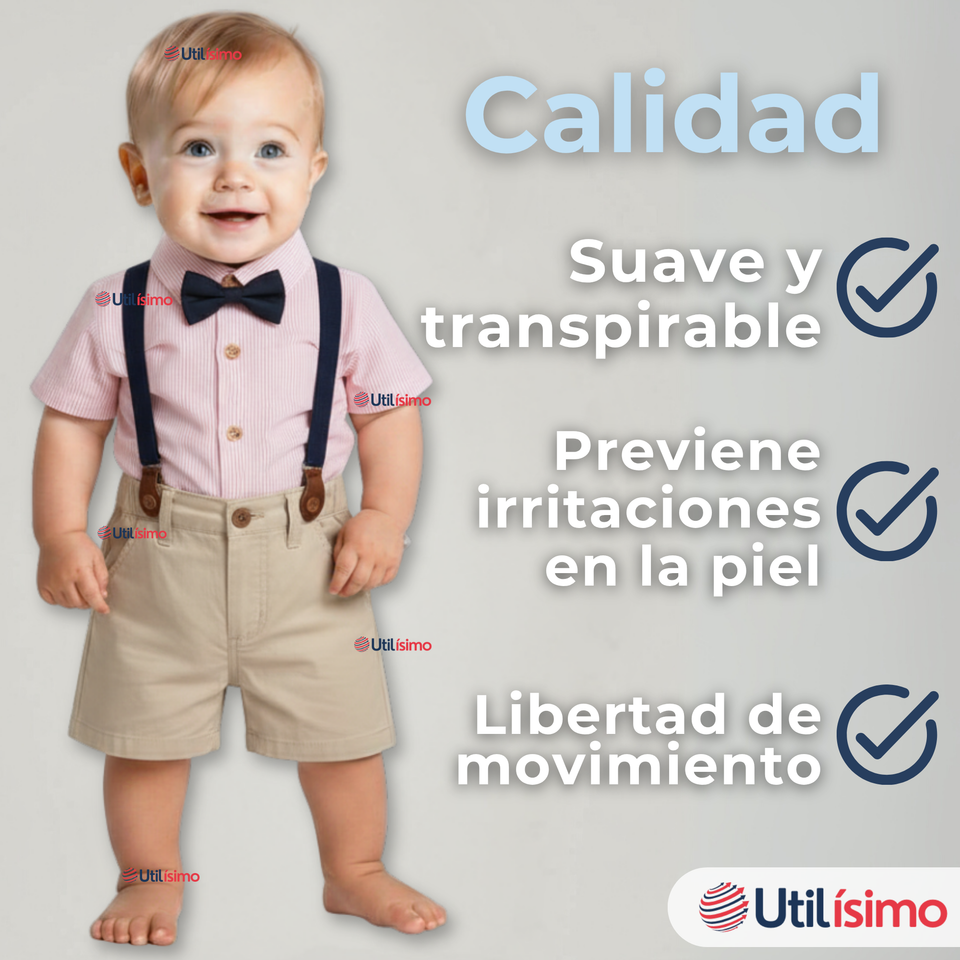 Conjunto de Vestir con Tirantes Camisa Pantalón Corto Algodón Niño