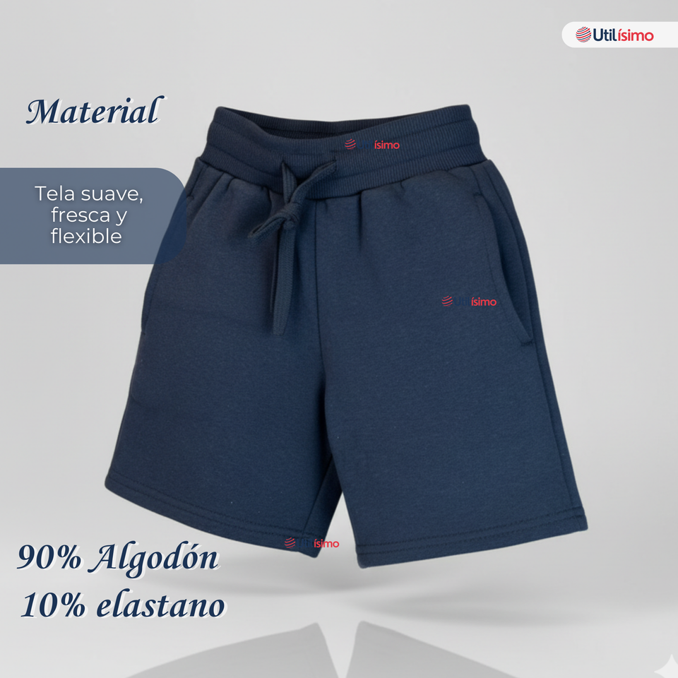 Pack 3 Shorts Pantalones Corto Juvenil Algodón Deportivo Escolar Azul Marino