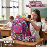 Mochila Escolar Con Estuche 43cm Tela Oxford Impermeable Niña