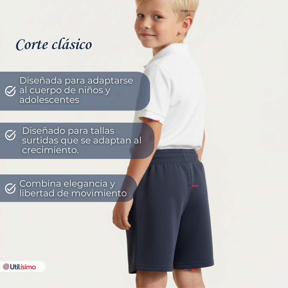 Short Pantalon Corto Niño Algodón Deportivo Escolar Azul Marino