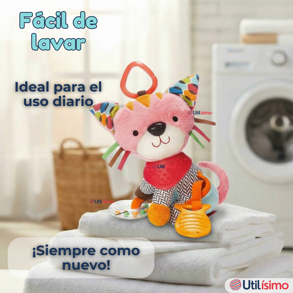 Juguete Peluche Animales Sensorial Con Mordedor Y Sonajero Diseño Gatico Niña y Niño