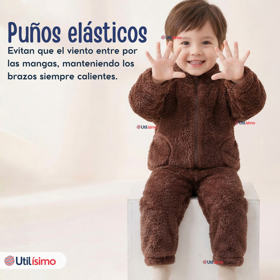 Conjunto 2 Piezas Buzo Polerón Pantalón Bebe Niño Poliéster Brown