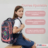 Mochila Bolso Escolar + Estuche + Lonchera 45Cm Niña Tela Oxford Night Blossom
