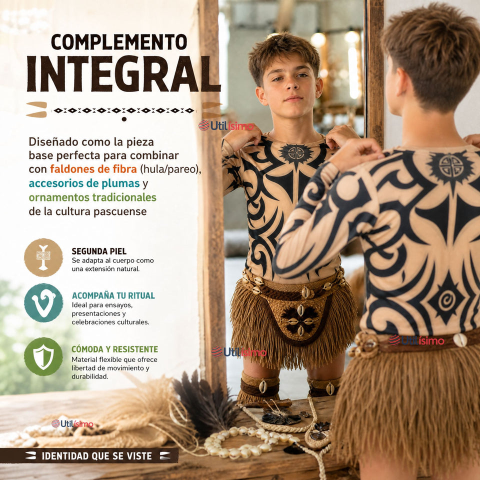 Polera Diseño Tattoo Juvenil Rapa Nui Estilo Pascuense Traje Danza