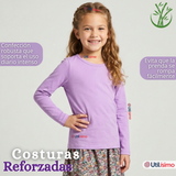 Camiseta Polera Bambú Cuello Redondo Lila Primera Capa Manga Larga Niña