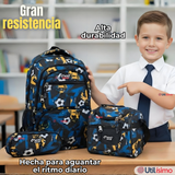 Mochila Escolar Kit Con Estuche y Lonchera 45cm Tela Oxford Futbol Niño