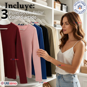 Pack 3 Camisetas Poleras Polar Primera Capa Acanalada Reductora Manga Larga Colores Surtidos Mujer