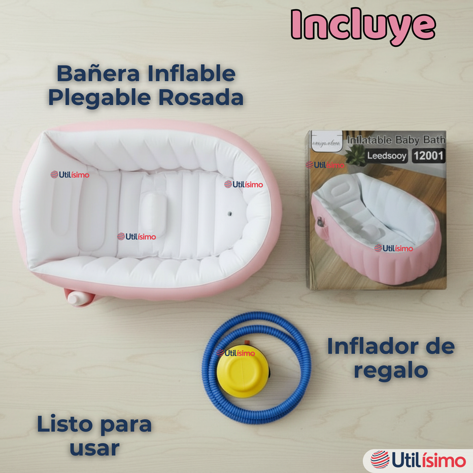 Bañera Inflable Plegable Portátil Para Bebés Con Bomba Aire Niña Rosado