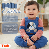 Conjunto 2 Piezas Jardinera Polera Manga Larga 100% Algodón Bebé Niño Jumper Tedmimak Adorable Puppy