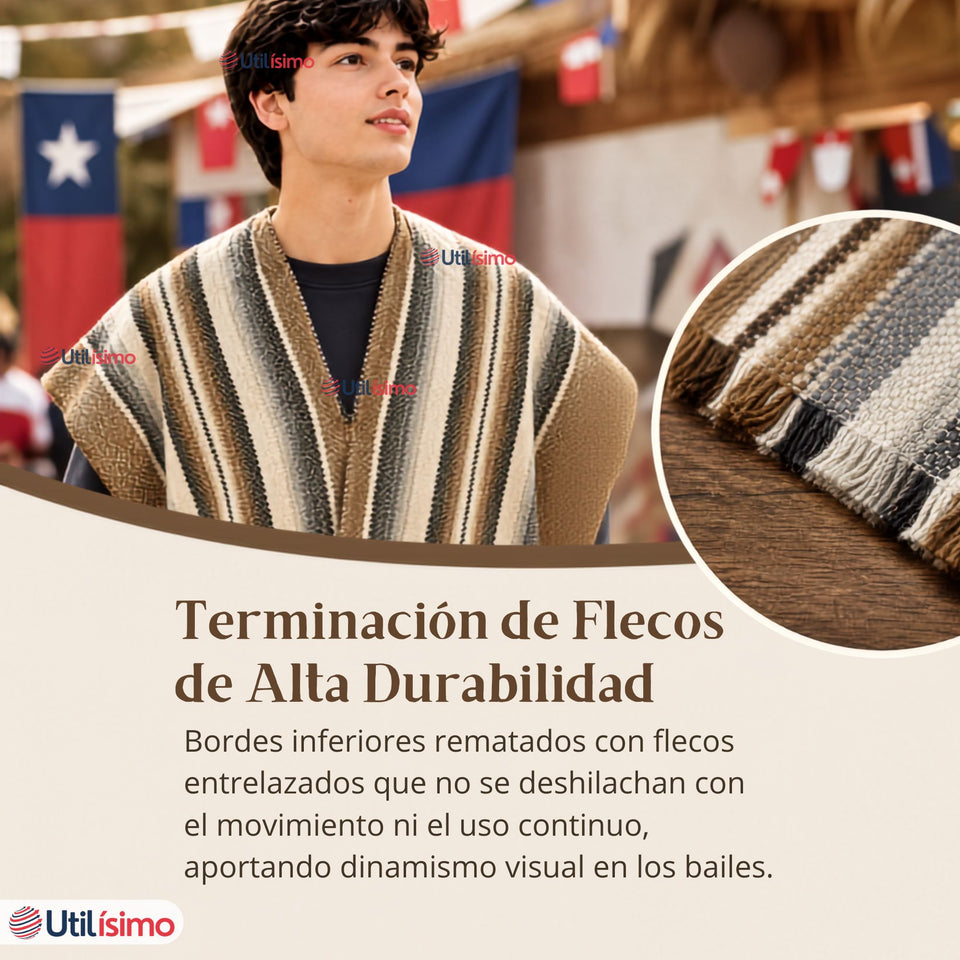 Pack 3 Poncho Manta Mapuche Juvenil Fiestas Patrias