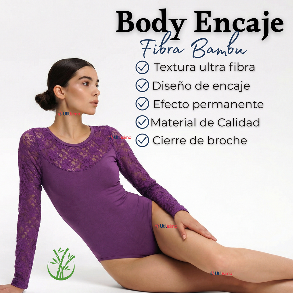 Body Manga Larga Con Encaje Bambú Mujer Colores Surtidos