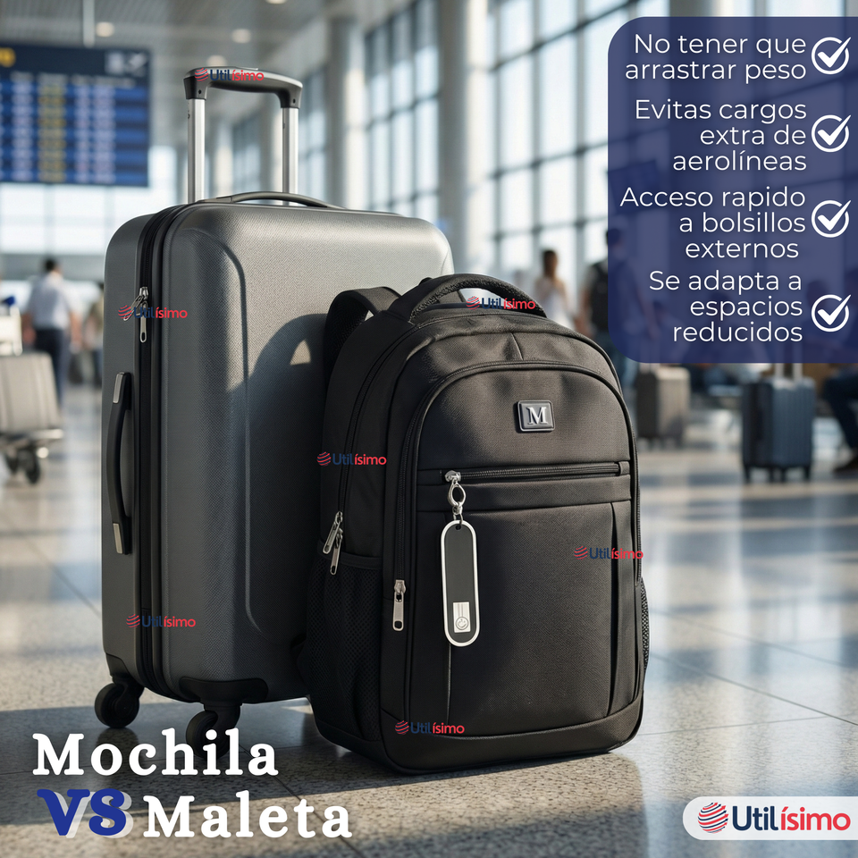 Mochila Multifuncional Ejecutiva Escolar Viaje Cabina Impermeable Resistente Notebook 46cm Negro 23L