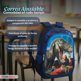 Mochila Escolar Bolso Con Efecto 3D Estuche + Lonchera 40Cm Tela Oxford Niño Dinosaur