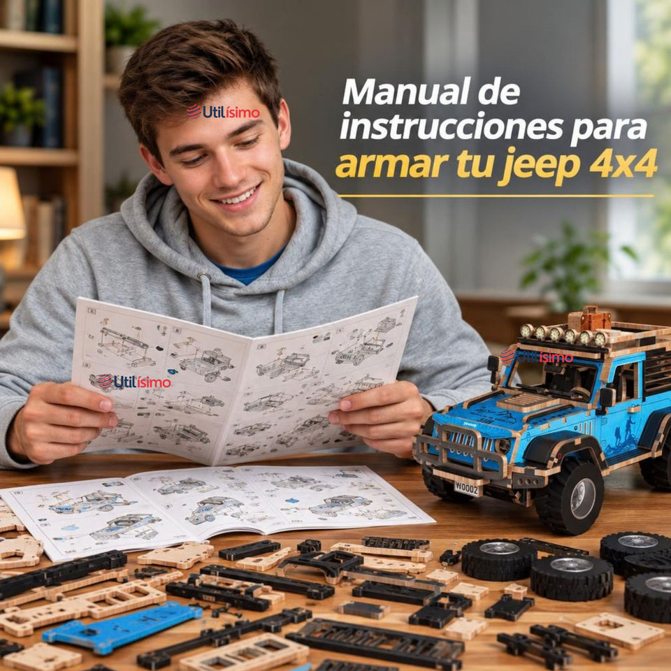 Puzzle 3D Jeep 4x4 Azul de Madera 132 Piezas Juguete Armable