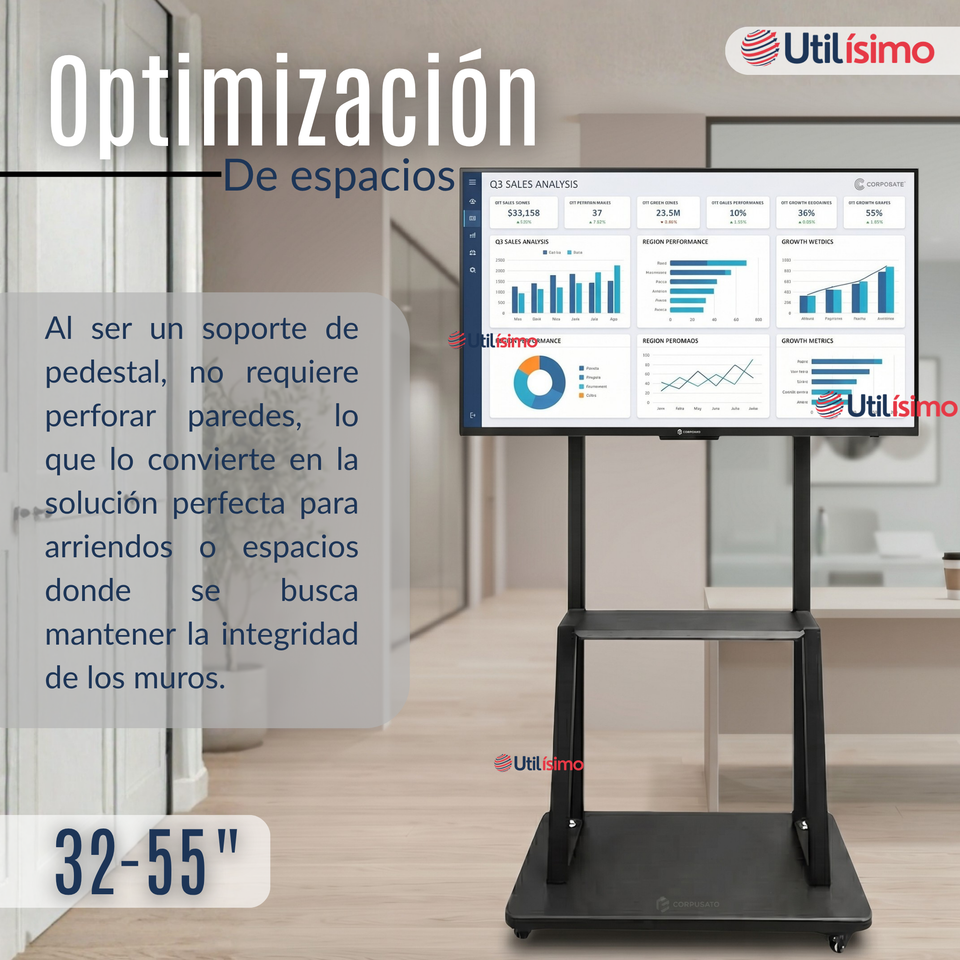 Soporte Base TV Móvil Con Ruedas 32 a 55 pulgadas  55kg Soporte Portátil 32¨40¨42¨ 43¨ 49¨ 50¨ 55¨