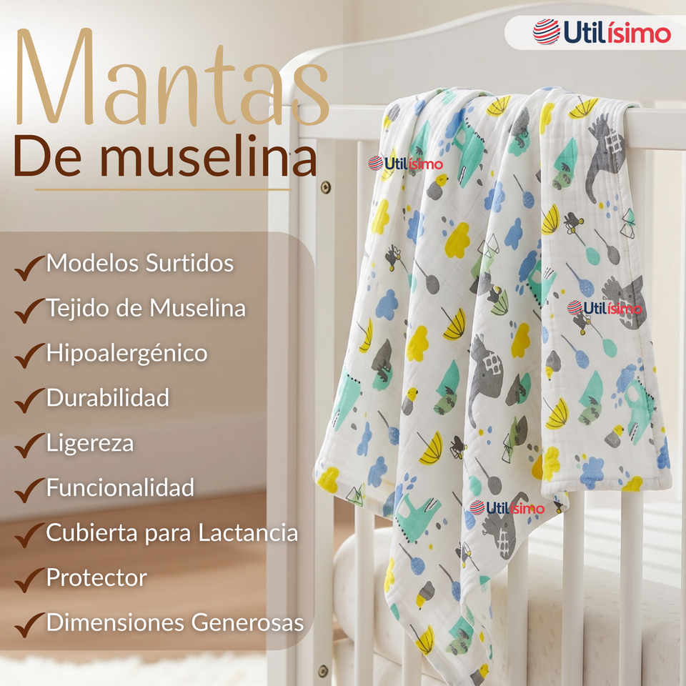 Manta Muselina 70x 70 CM Bebé Niño Multiuso 100% Algodón Colores Surtidos