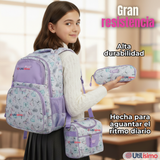 Mochila Escolar Kit Con Estuche y Lonchera 43cm Tela Oxford Niña