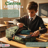 Mochila Escolar + Estuche + Lonchera 49cm Tela Oxford Verde Militar Niño