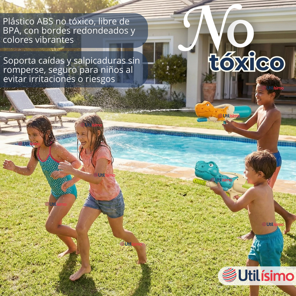 Pack 2 Pistolas Lanza Agua Dinosaurio 35cm 600ml Juguete Colores Surtidos Niño
