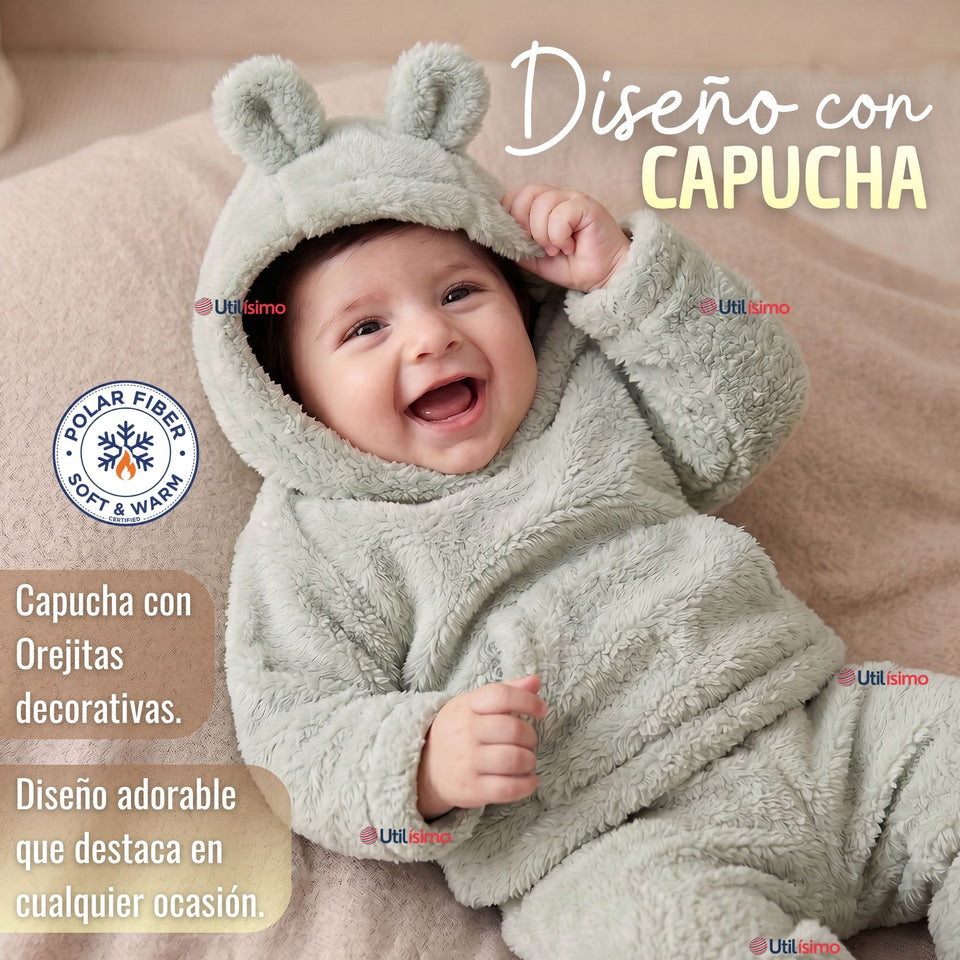 Buzo Polerón Conjunto Polar Niño Con Capucha Unicolor Verde Claro