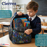 Mochila Escolar + Estuche + Lonchera 45cm Tela Oxford Estampado de Dinosaurio Niño