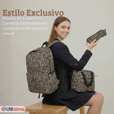 Mochila Bolso Animal Print Con Estampado De Leopardo + Lonchera + Estuche Escolar Niña 42Cm