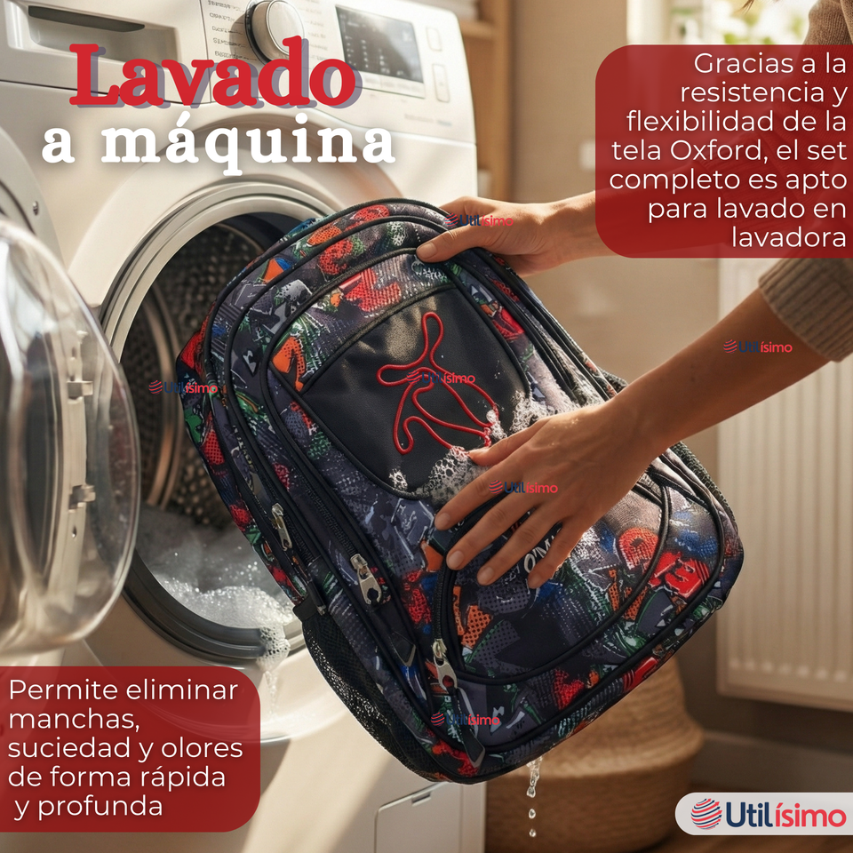 Mochila Escolar Con Estuche 43cm Tela Oxford Impermeable Niño