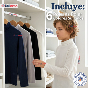 Pack 6 Poleras Camisetas Polar Primera Capa Beatle Manga Larga Colores Surtido Niño