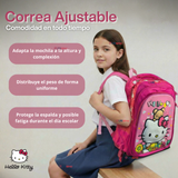 Mochila Escolar Hello Kitty Flowers Con Ruedas Desmontables + Estuche + Lonchera Niña Poliéster