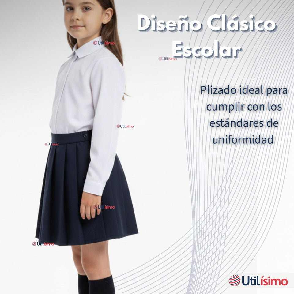 Falda Escolar Color Azul Uniforme Para Niñas