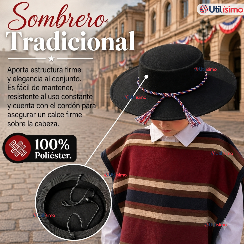 Traje Huaso Típico Completo 5 Piezas Niño Fiestas Patrias
