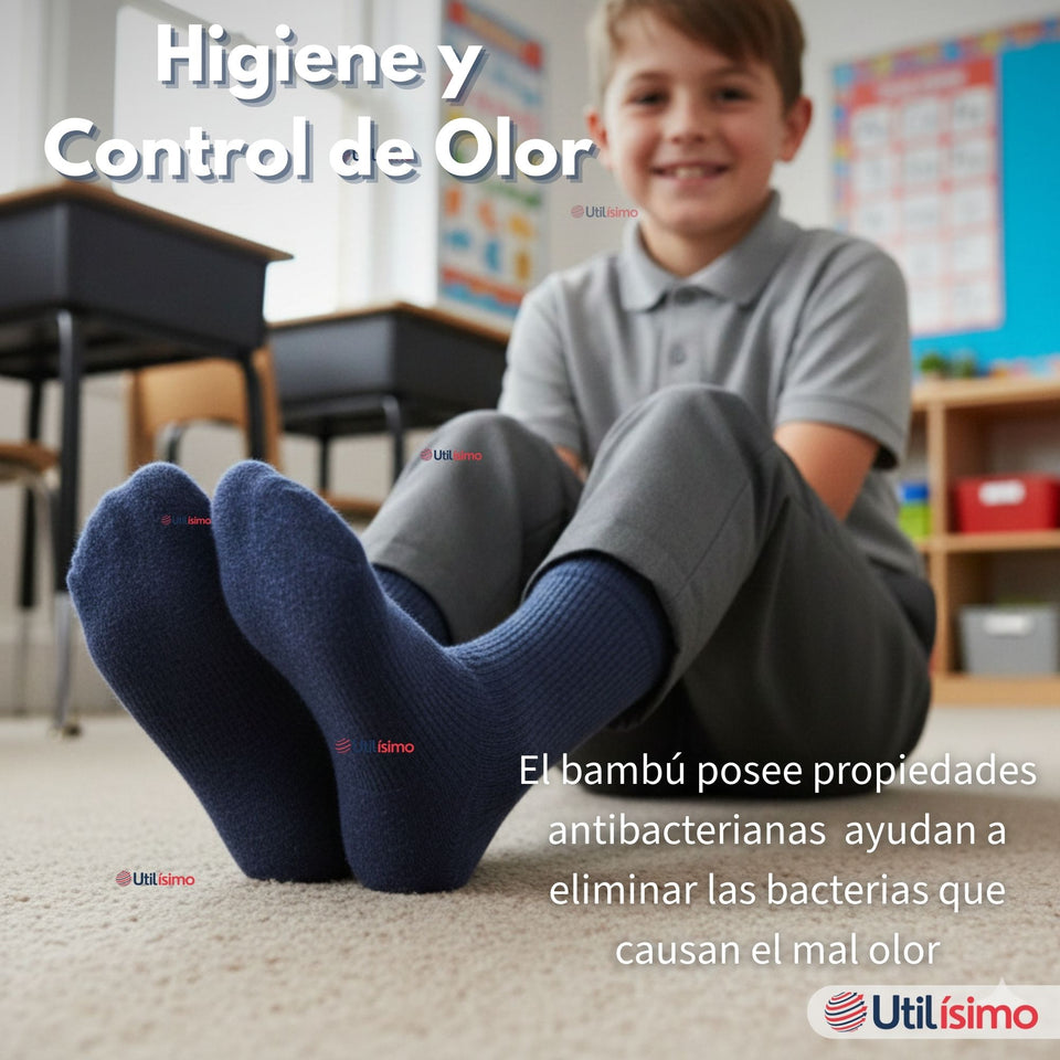 Calcetín Escolar Corto Bambú Azul Niño y Juvenil