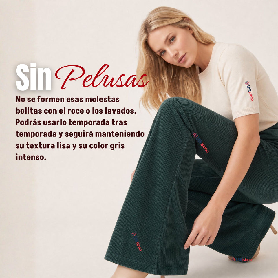 Pantalón Cotelé Palazzo Polar Con Chiporro Elasticado Térmico Verde Oscuro