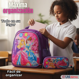 Mochila Escolar Con Ruedas + Estuche + Lonchera Poliéster Princesas Niña