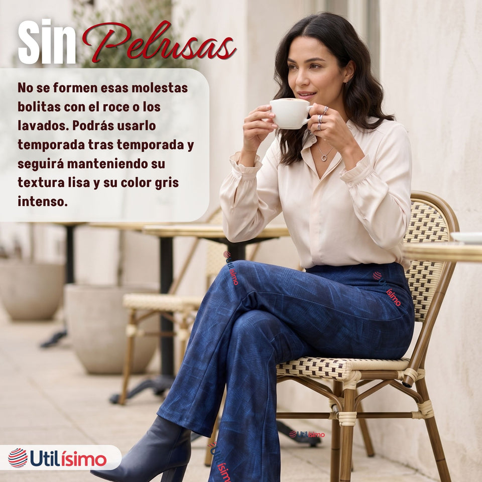 Calza Polar Con Chiporro Palazzo Mujer Elasticada Térmica Azul