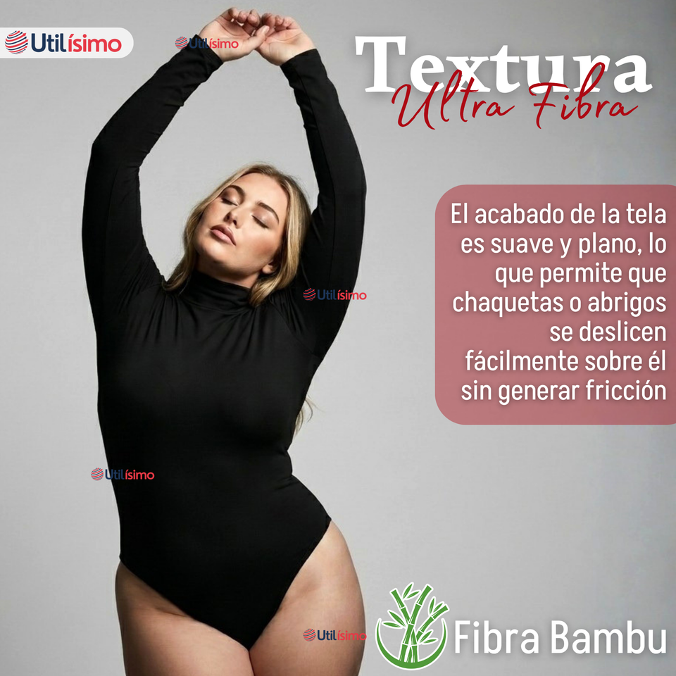 Pack 3 Bodys Manga Larga Bambú Cuello Alto Beatle Mujer Negro